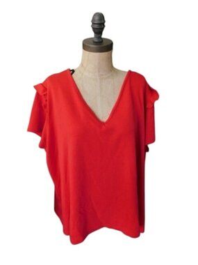 City Chic Size 22 (XL) Red Plus Size Vneck STRETCH Knit Top